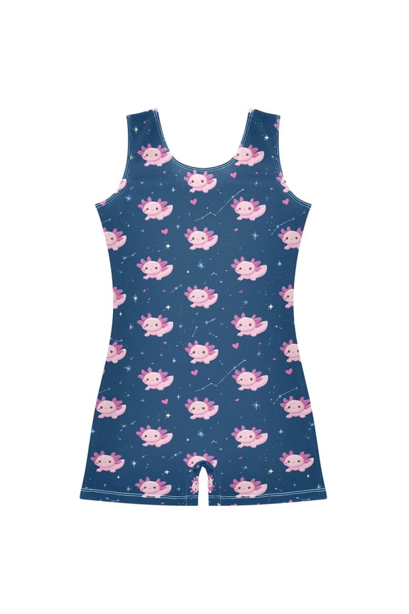 Axolotl Starry Pattern Girls Leotards Gymnastics Tumbling Outfit Biketard Unitard 5-6Years