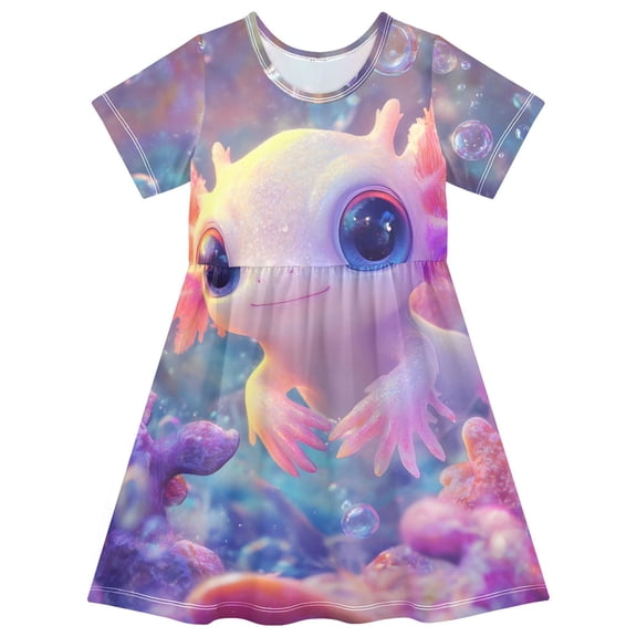 joogoo Axolotl under Sea Girls' Short Sleeve Dress Kids Dresses 5-6T