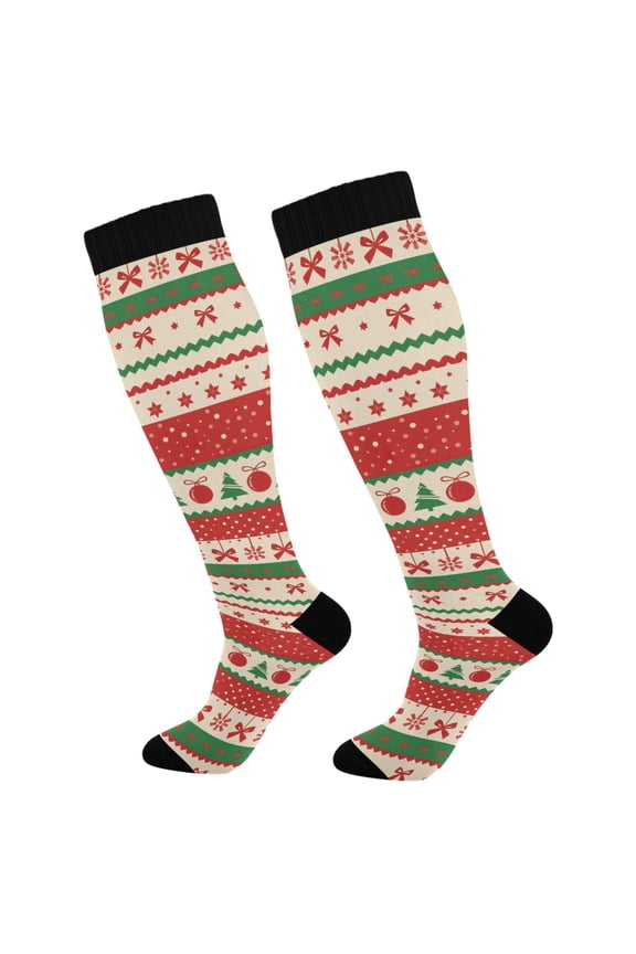 Aztec Christmas Bows Long Socks Women Men Knee High Sock