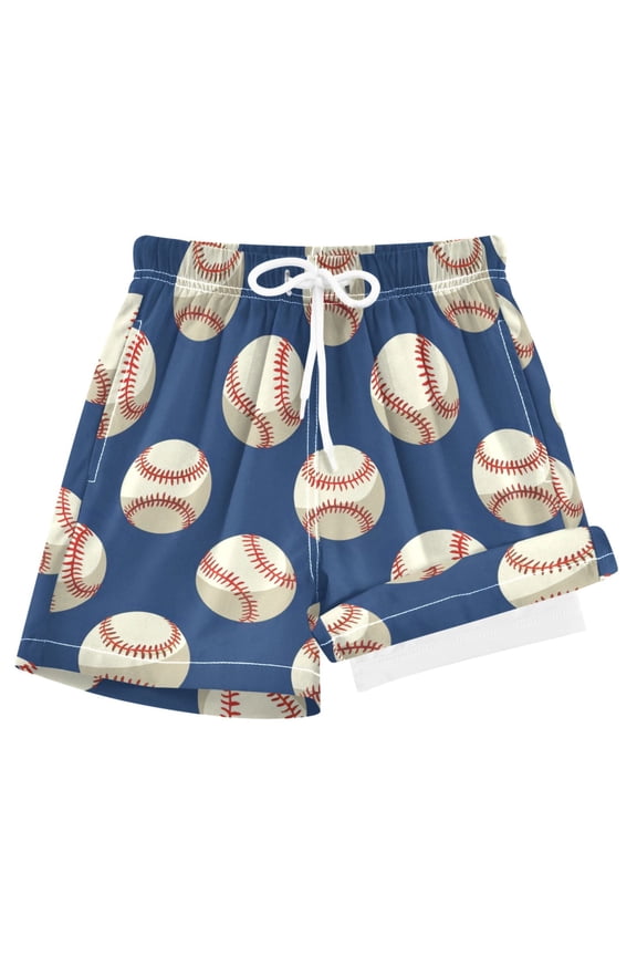 Baseball Blue Boys Swim Trunks Beach Swimsuit Shorts Boxer 8Y