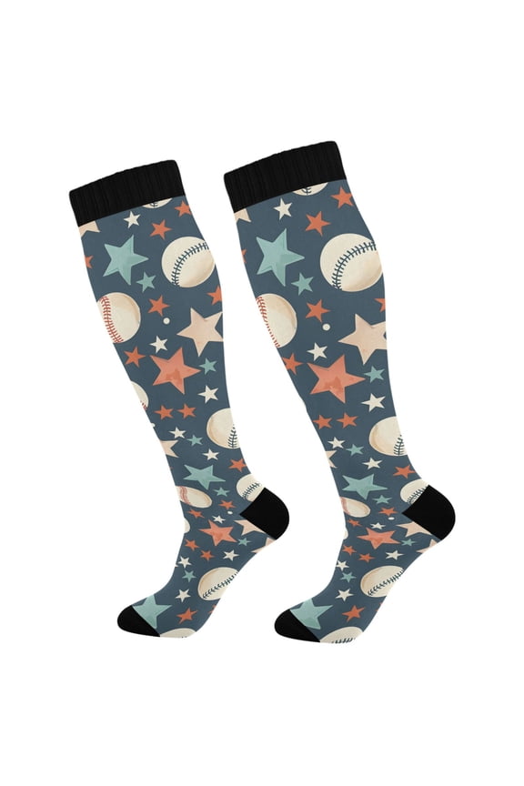 Baseball Cartoon Stars Socks Women Men Knee High Sock