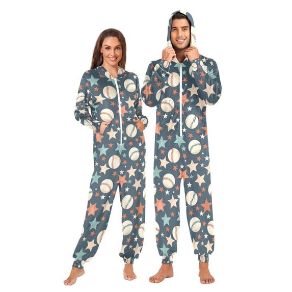 joogoo Baseball Cartoon Stars Unisex Adults Onesies Pajamas Jumpsuits L