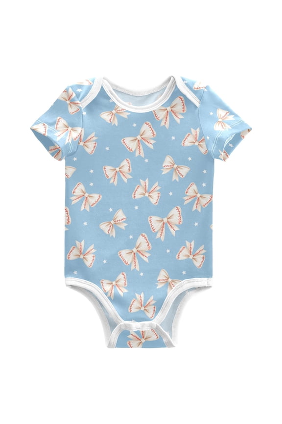 Baseball Coquette Bows Pattern Baby Bodysuits Short Sleeve Cotton Onesies Clothes 9Months