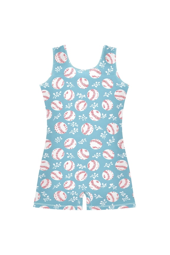 Baseball Cute Leaf Pattern Girls Leotards Gymnastics Tumbling Outfit Biketard Unitard 3-4Years