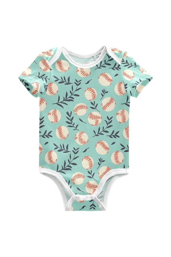 Baseball Leaf Pattern Baby Bodysuits Short Sleeve Cotton Onesies Clothes 12Months