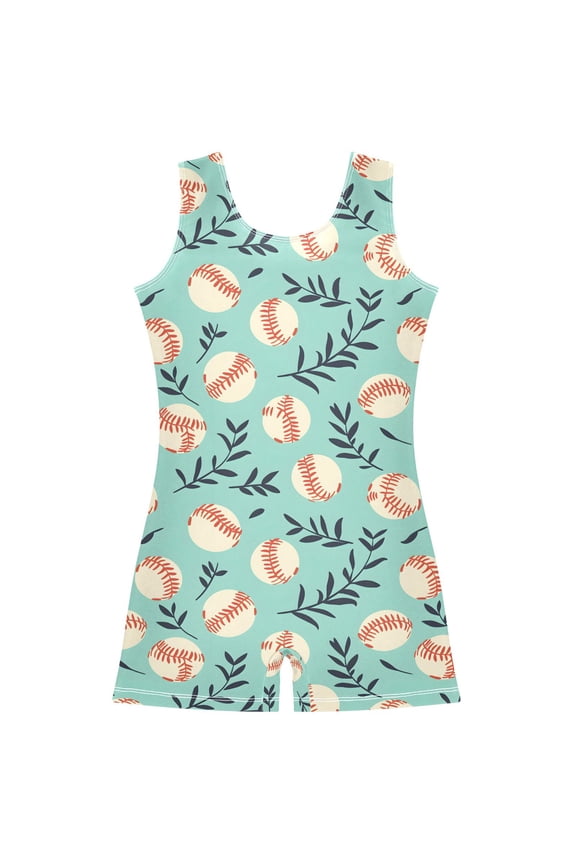 Baseball Leaf Pattern Girls Leotards Gymnastics Tumbling Outfit Biketard Unitard 7-8Years