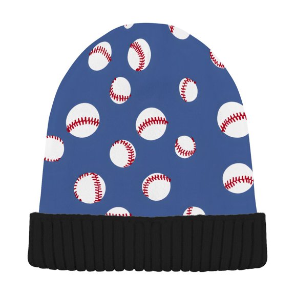 joogoo Baseball Pattern Beanie Hats Men Women Cuffed Skull Cap Winter Warm Knit Thick Beanies