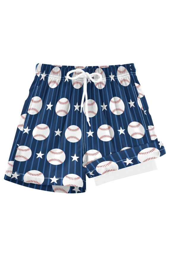 Baseball Stars Stripe Boys Swim Trunks Beach Swimsuit Shorts Boxer 8Y