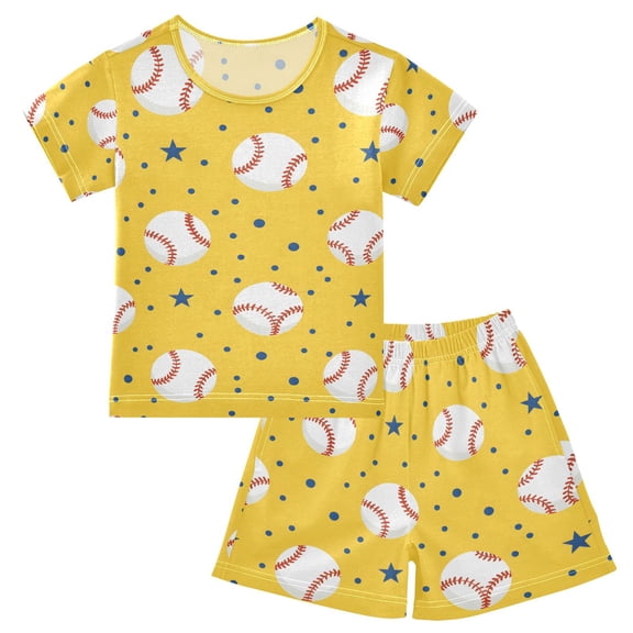 joogoo Baseball and Stars Pajama Sets Short Sleeve Cotton 2-Piece Sleepwear 10Y