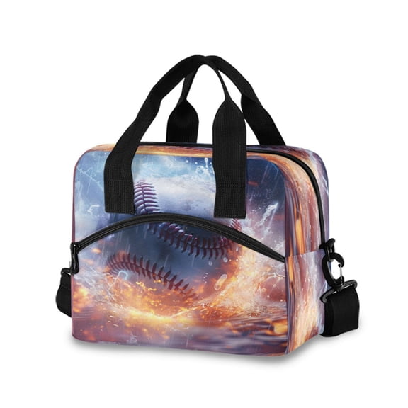 joogoo Baseball on Fire Insulated Lunch Bags Reusable Cooler Box with Shoulder Strap