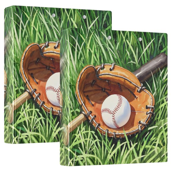 joogoo Baseball on Grass Hardcover 3 Ring Binder 1.5" Round Rings Interior Pockets Binders Organizer 2 Pack