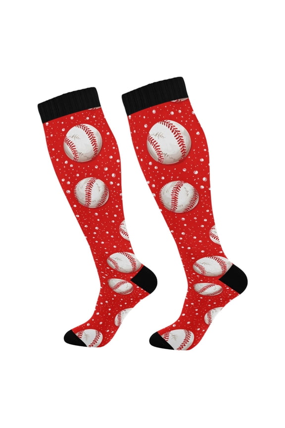 Baseball on Red Socks Women Men Knee High Sock