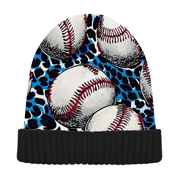 joogoo Baseball with Leopard Beanie Hats Cuffed Winter Warm Knit Thick Beanies