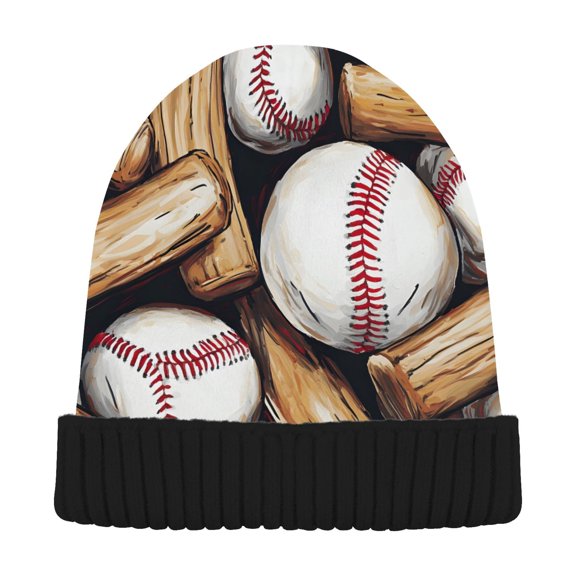 joogoo Baseballs Bats Beanie Hats Cuffed Winter Warm Knit Thick Beanies