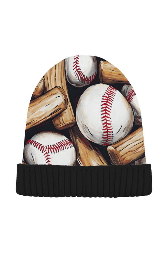 Baseballs Bats Beanie Hats Cuffed Winter Warm Knit Thick Beanies