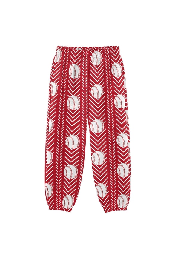 Baseballs on Red Boys' Sweatpants Jogger Pants 3T