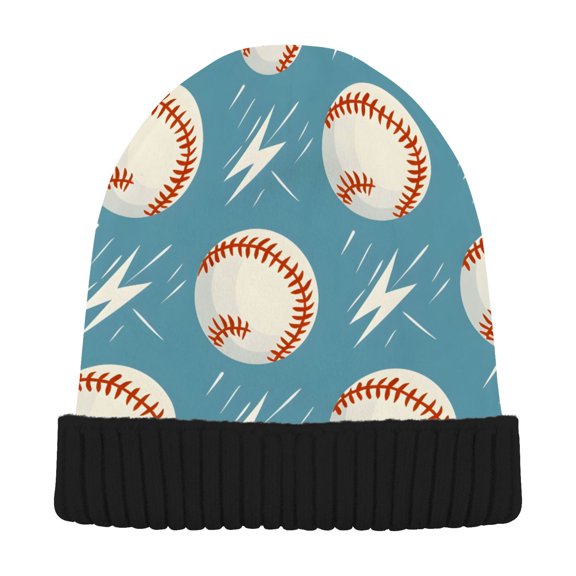joogoo Baseballs with Lightning Beanie Hats Cuffed Winter Warm Knit Thick Beanies