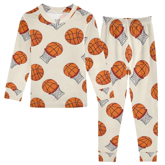 joogoo Basketball 2 Piece Long Sleeve Tee and Pants Cotton Pajama Set 8Y