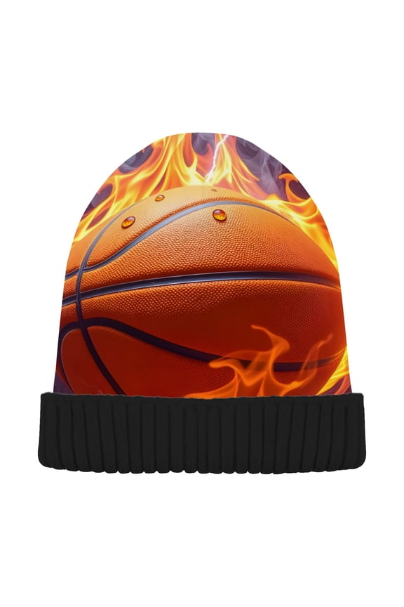 Basketball Burning Beanie Hats Cuffed Winter Warm Knit Thick Beanies