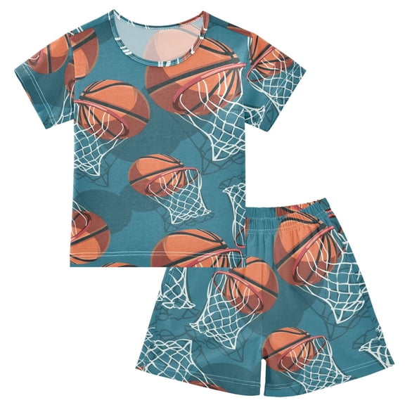joogoo Basketball-a1 Pattern Pajama Sets Short Sleeve Cotton 2-Piece Sleepwear 10Y