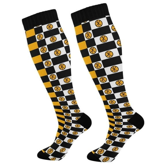 joogoo Basketball in Checkered Compression Socks Women Men Knee High Sock