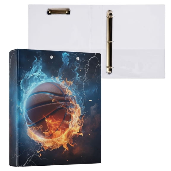 joogoo Basketball on Snow and Fire Hardcover 3 Ring Binder 1.5" Round Rings Interior Pockets Binders Organizer 1 Pack