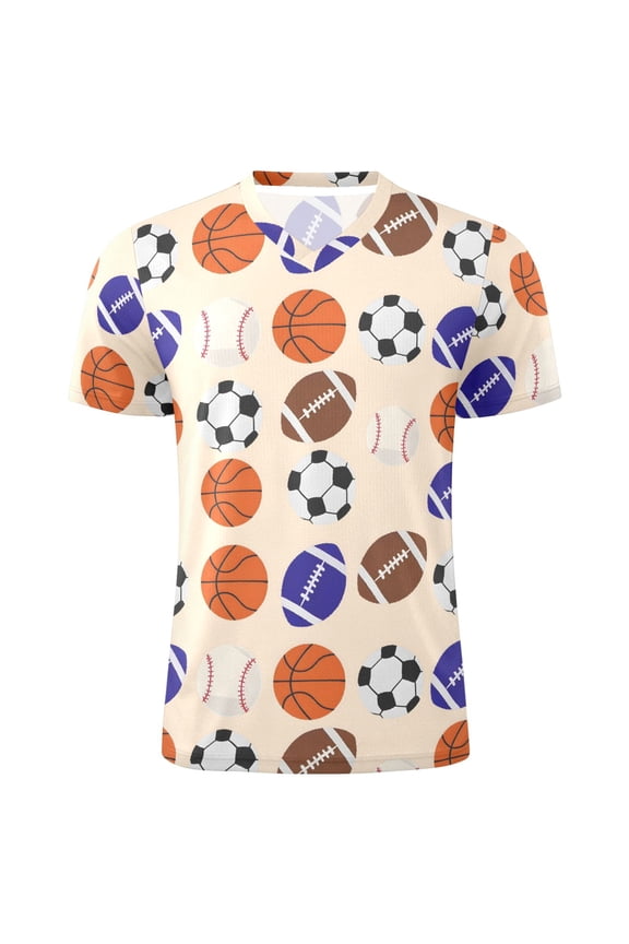 Basketballs Baseball Football Men's Soccer Jersey Athletic Plus Size T-Shirt V-Neck Sport Fan Game Day Shirt X-Large