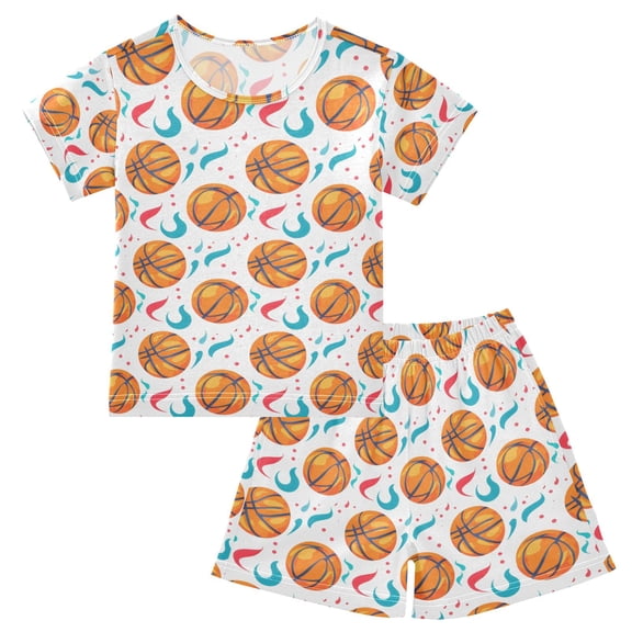 joogoo Basketballs with Swirls Pattern Pajama Sets Short Sleeve Cotton 2-Piece Sleepwear 6Y