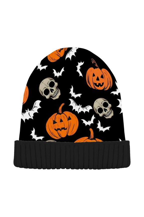 Bat Pumpkin Skulls Beanie Hats Cuffed Winter Warm Knit Thick Beanies