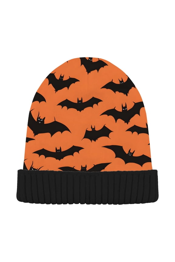 Bats Orange Beanie Hats Cuffed Winter Warm Knit Thick Beanies