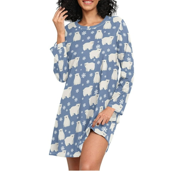 joogoo Bear with Snow Women's Long Sleeve Nightgown Sleepwear XL