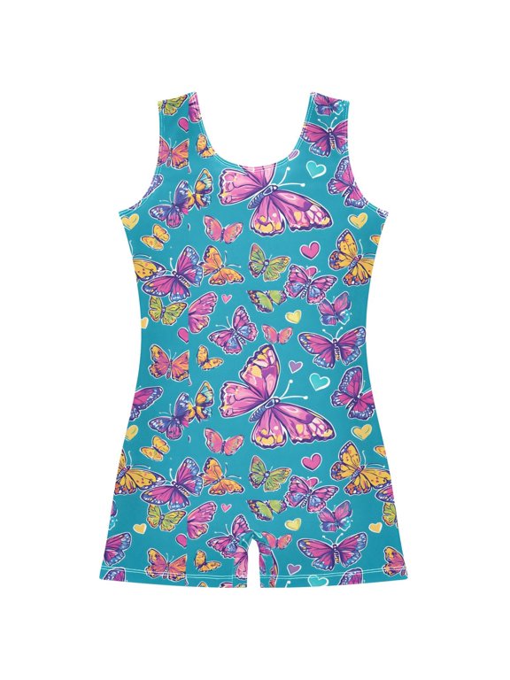 Beautiful Butterfly Love Pattern Girls Leotards Gymnastics Tumbling Outfit Biketard Unitard 3-4Years