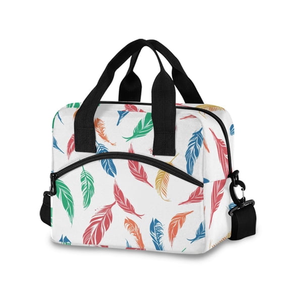 joogoo Beautiful Cute Feathers Insulated Lunch Bags Reusable Cooler Box with Shoulder Strap