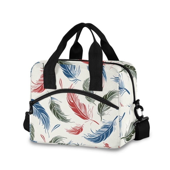 joogoo Beautiful Feathers Insulated Lunch Bags Reusable Cooler Box with Shoulder Strap