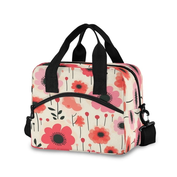 joogoo Beautiful Floral Insulated Lunch Bags Reusable Cooler Box with Shoulder Strap
