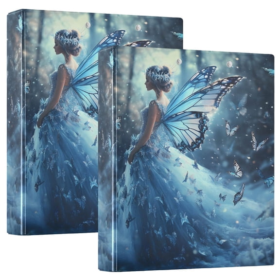 joogoo Beautiful Girl Butterfly with Wing Hardcover 3 Ring Binder 1.5" Round Rings Interior Pockets Binders Organizer 2 Pack