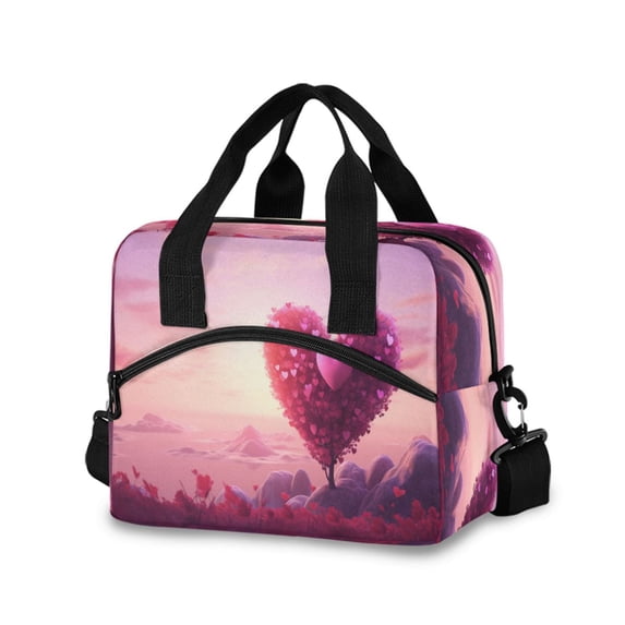 joogoo Beautiful Heart Pattern Insulated Lunch Bags Reusable Cooler Box with Shoulder Strap