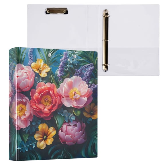 joogoo Beautiful Peony Flower Hardcover 3 Ring Binder 1.5" Round Rings Interior Pockets Binders Organizer 1 Pack