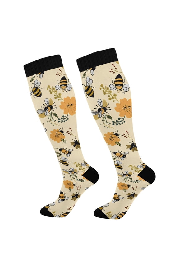 Bee Flying on Flowers Socks Women Men Knee High Sock