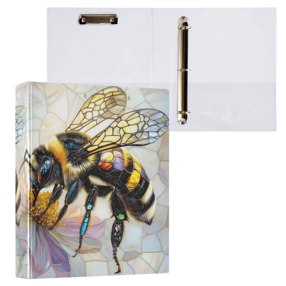 joogoo Bee on Marble Flower Hardcover 3 Ring Binder 1.5" Round Rings Interior Pockets Binders Organizer 1 Pack