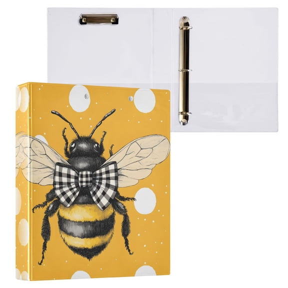 joogoo Bee on Polka Dots Hardcover 3 Ring Binder 1.5" Round Rings Interior Pockets Binders Organizer 1 Pack