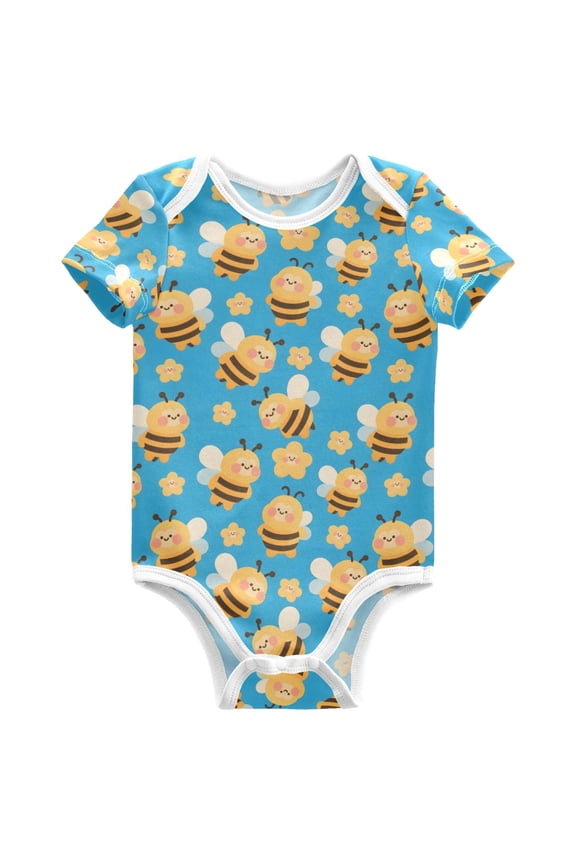 Bees Cute Pattern Baby Bodysuits Short Sleeve Cotton Onesies Clothes 6Months