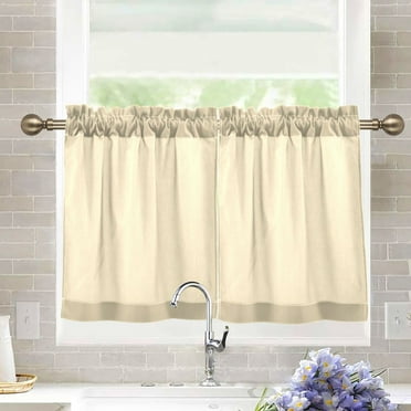joogoo Beige Curtains Sets Half Window Cafe Farmhouse Tier 2 Panels Short Curtain Rod Pocket 27"W x 24"L