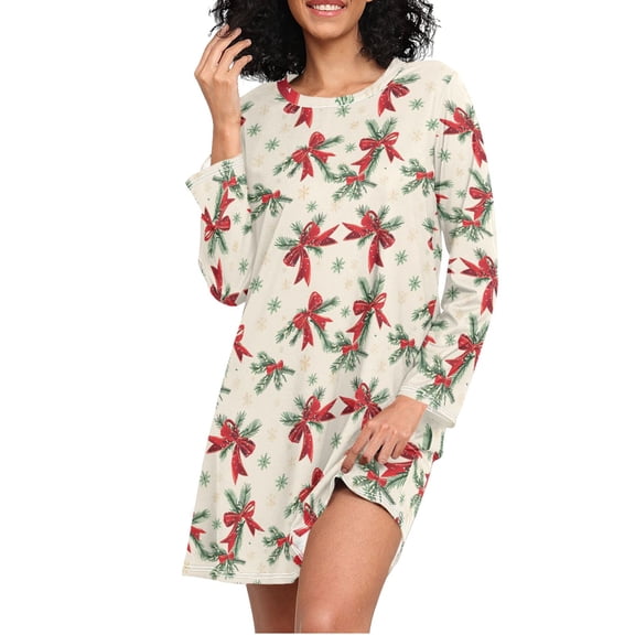 joogoo Berry with Bow Women's Long Sleeve Nightgown Sleepwear M