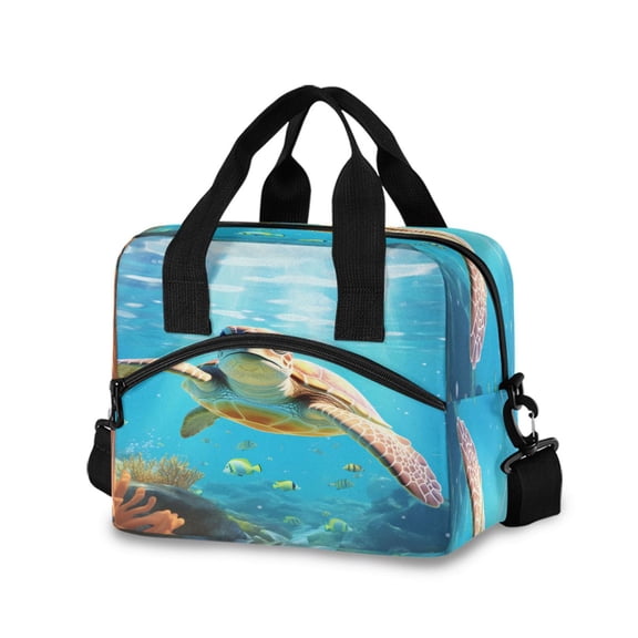 joogoo Big Sea Turtle Insulated Lunch Bags Reusable Cooler Box with Shoulder Strap