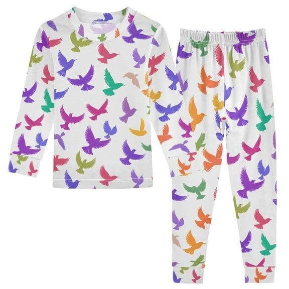 joogoo Bird Pattern Pajamas Set Long Sleeve Soft Cotton Sleepwear 2 Piece 24M