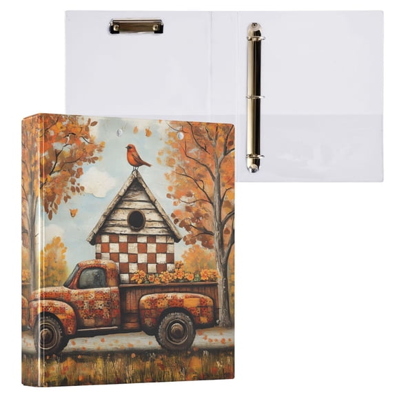 joogoo Bird on House Autumn View Hardcover 3 Ring Binder 1.5" Round Rings Interior Pockets Binders Organizer 1 Pack