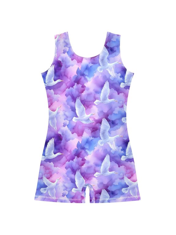 Bird on Marble Pattern Girls Leotards Gymnastics Tumbling Outfit Biketard Unitard 9-10Years