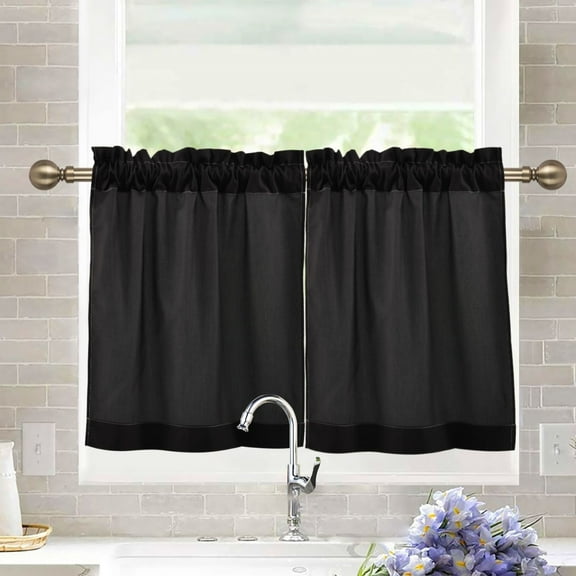 joogoo Black Curtains Sets Half Window Cafe Farmhouse Tier 2 Panels Short Curtain Rod Pocket 27"W x 24"L