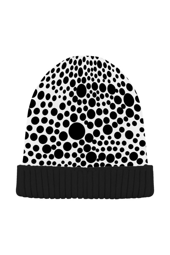 Black Dots on White Beanie Hats Men Women Cuffed Skull Cap Winter Warm Knit Thick Beanies